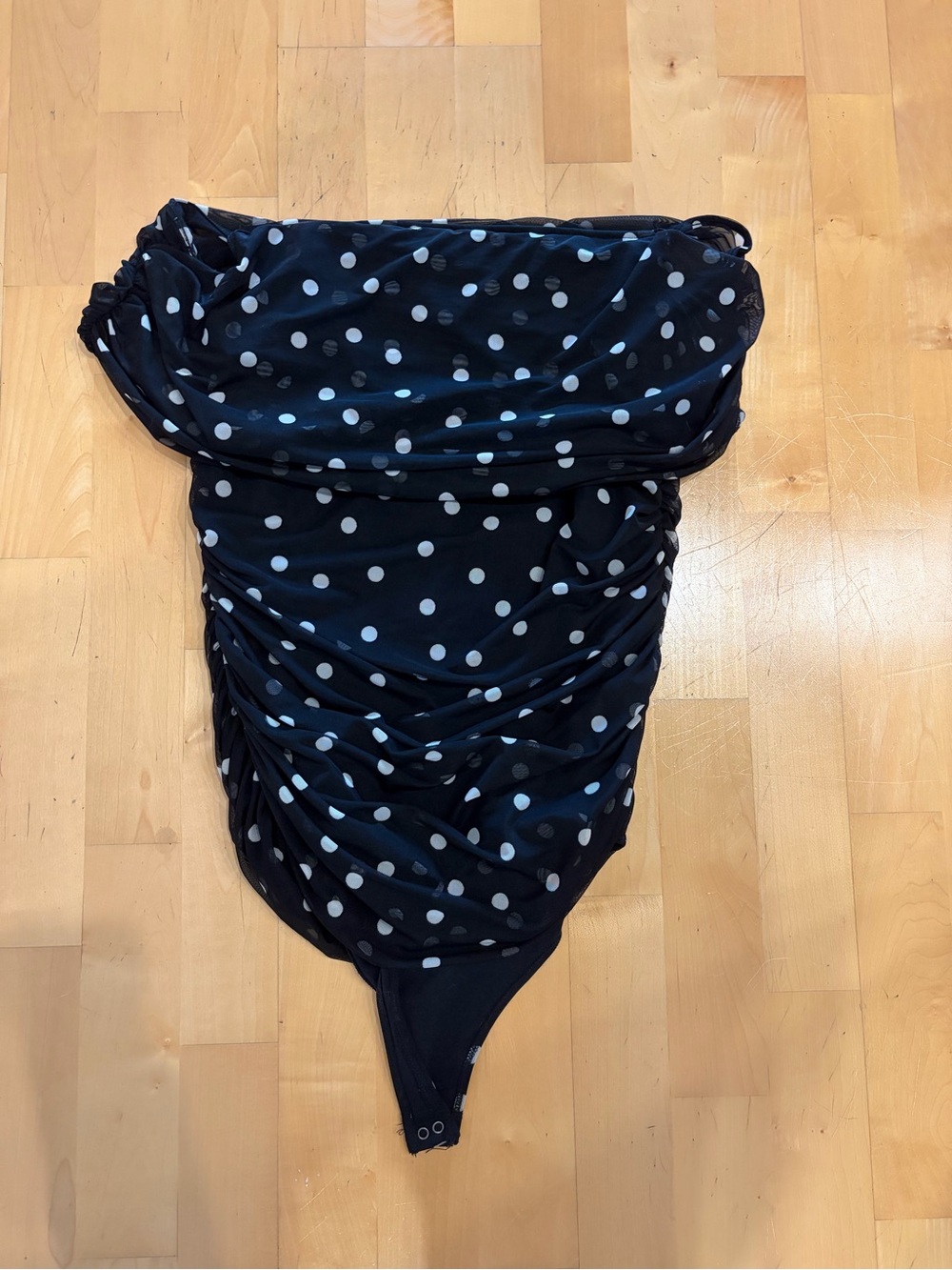 Abercrombie & Fitch Black Polka Dot Mesh Foldover Bodysuit